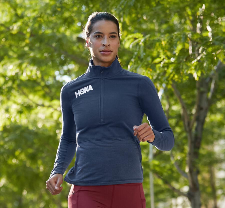 Top Hoka One One Mujer - 1/2 Cremallera Midlayer - Azul Marino - VTI391768